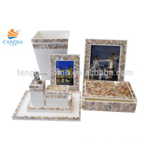 7pcs natural Chinese MOP shell photo frame dustbin tray storage box Home decor gift set